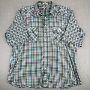 Foxfire Mens 3XT Blue Brown Plaid Short Sleeve Pearl Snap Western Shirt